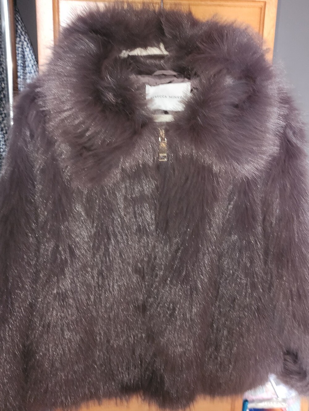 Rebecca Minkoff Jacket Cropped Charcoal Brown Faux-Fur Cropped - Large $175 NWOT